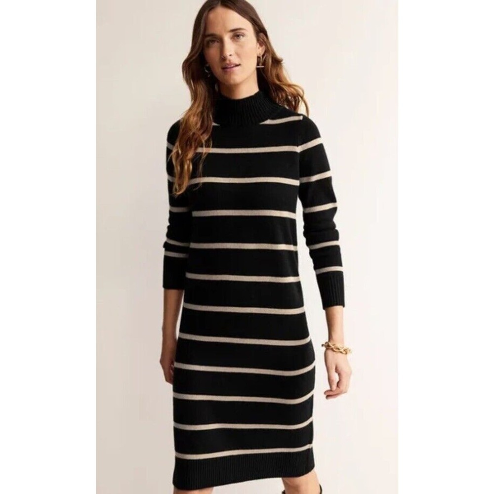 Boden Sweater Dress Knitted Verity Turtleneck Striped Sz 10 Wool Cashmere Blend 